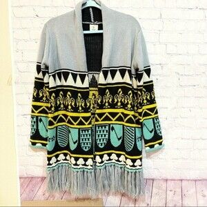 Cardigan Front Open Sweater Fringe Multicolor Size Medium by Hot & Delicious